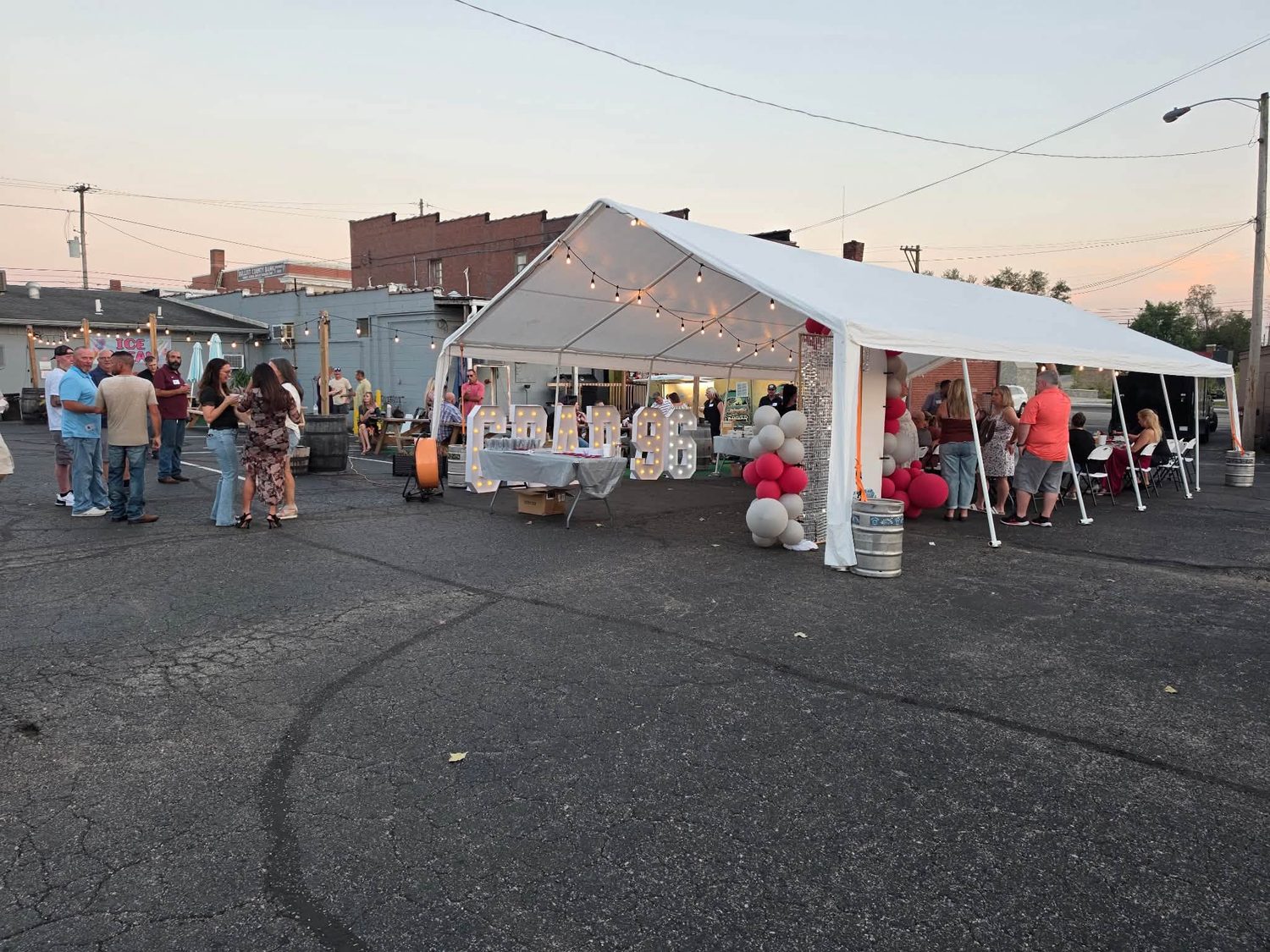 A party under the tent at sunset